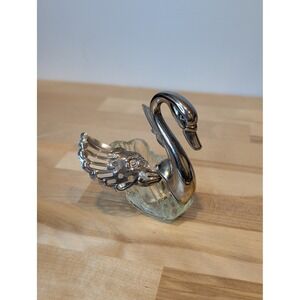 Silver Swan Figurine Clear Glass Trinket Holder Swan Decor Swan Statue E2‎